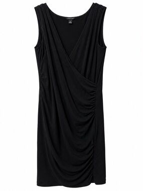 Ann Taylor XS Sleeveless Black Ruched Faux Wrap Sheath Stretch Dress Date Night